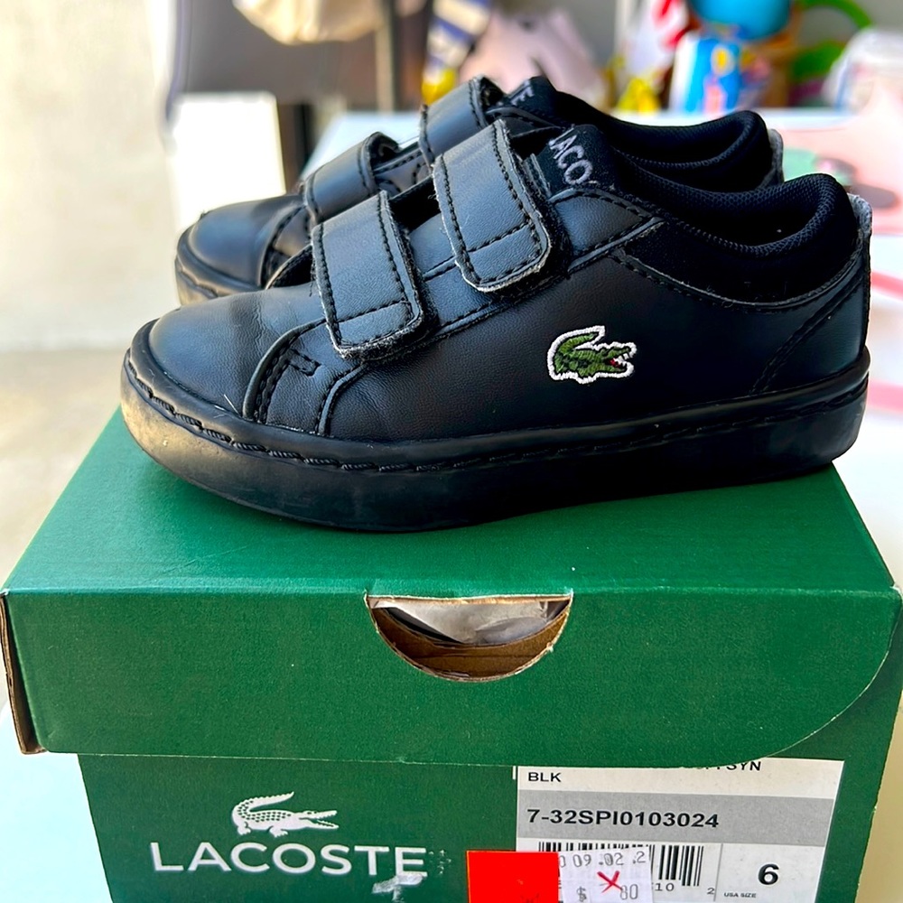 Lacoste toddler black Velcro sneakers size 6